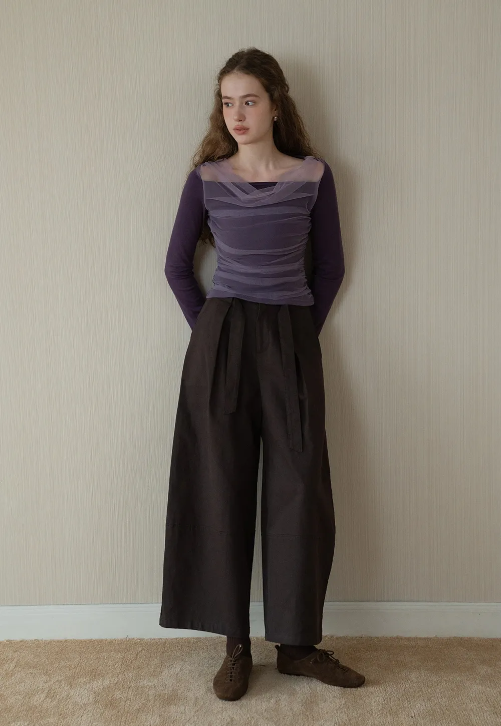 Womens High-Waist Wide-Leg Pants with Belt Detail