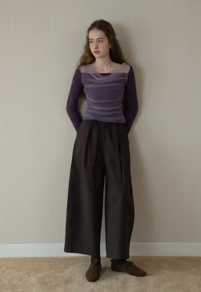 Womens High-Waist Wide-Leg Pants with Belt Detail