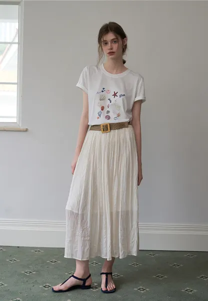 Pleated Midi Skirt with Belt