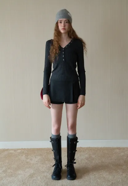 Layered Skort with Button Detail