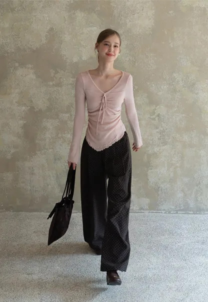 Ruched V Neck Long Sleeve Top