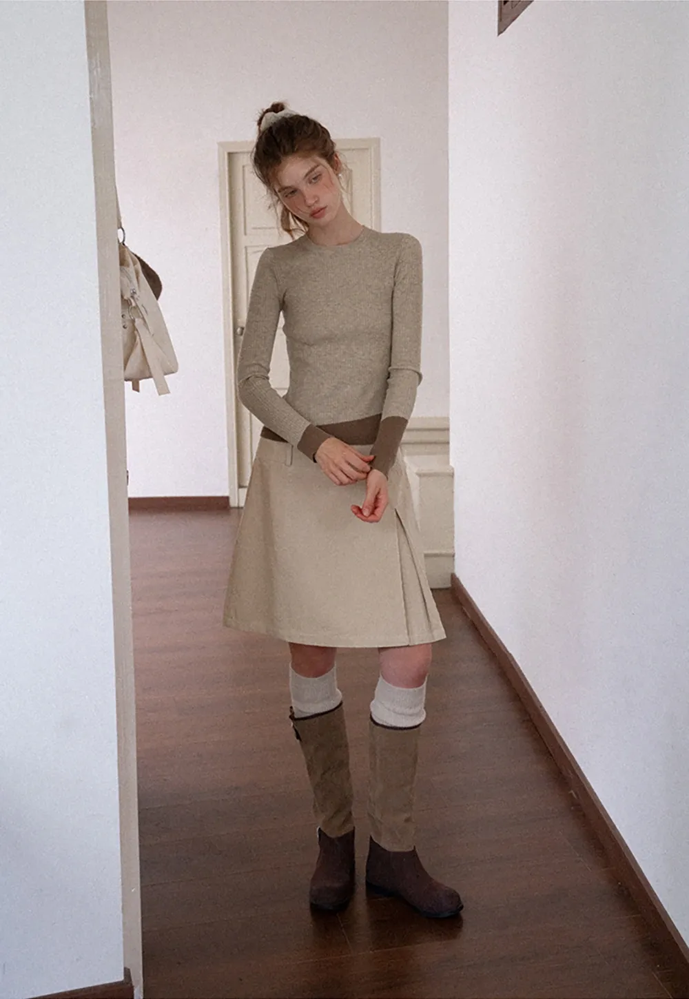 Womens Colorblock Ribbed Knit Long Sleeve Top