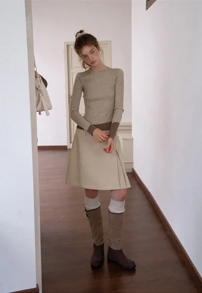 Womens Colorblock Ribbed Knit Long Sleeve Top