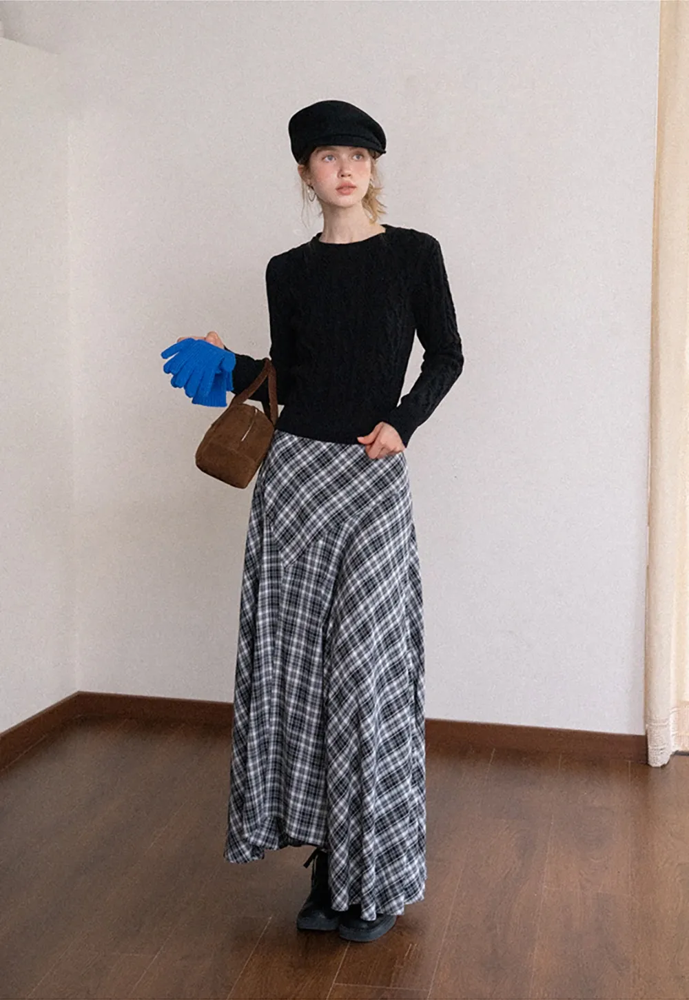 High Waist Tartan Flared Skirt Vintage Style