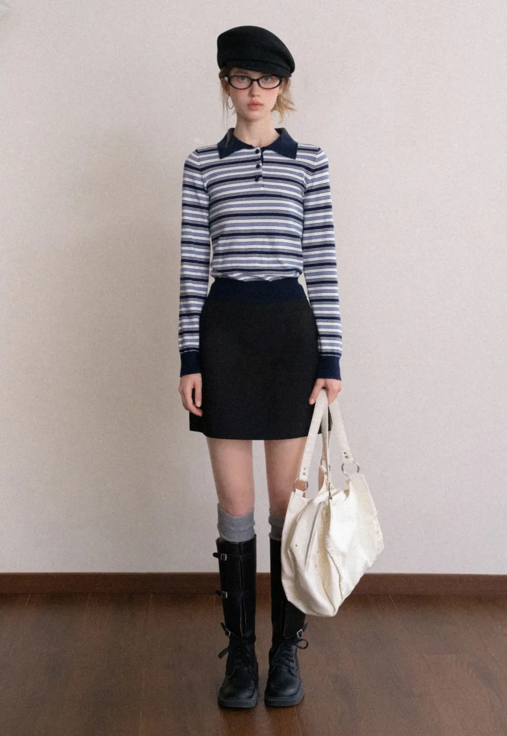 Womens Striped Knit Polo Sweater Long Sleeve