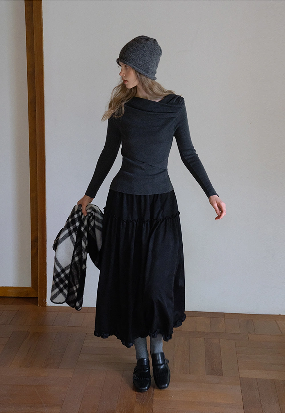 Womens High Waist Tiered Maxi Skirt
