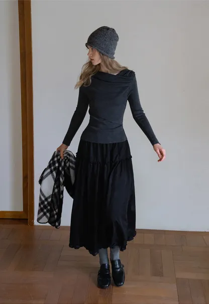 Womens High Waist Tiered Maxi Skirt