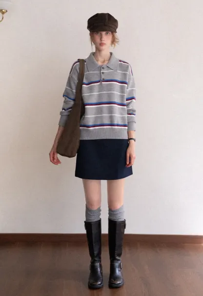 Striped Polo Knit Sweater