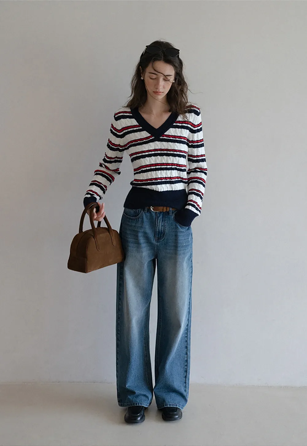 Women’s V-Neck Striped Knit Sweater