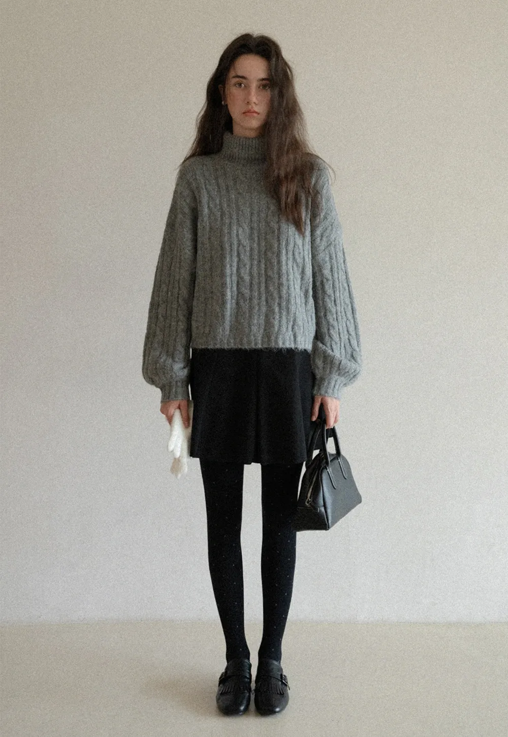 Womens High Neck Cable Knit Sweater