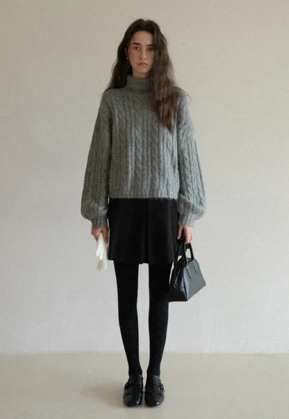 Womens High Neck Cable Knit Sweater