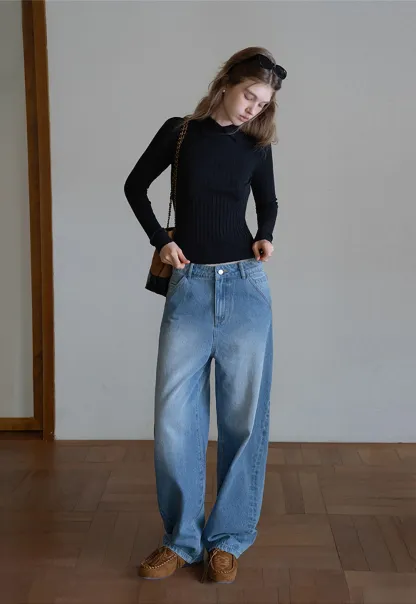 Women Classic Ribbed Knit Polo Long Sleeve