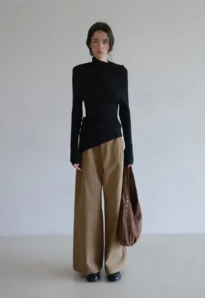 Asymmetric Turtleneck Knit Top