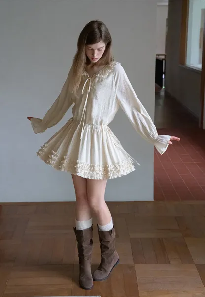 Ruffled Long Sleeve Mini Dress