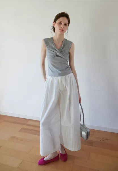 Wide Leg High Waist Cotton Pants