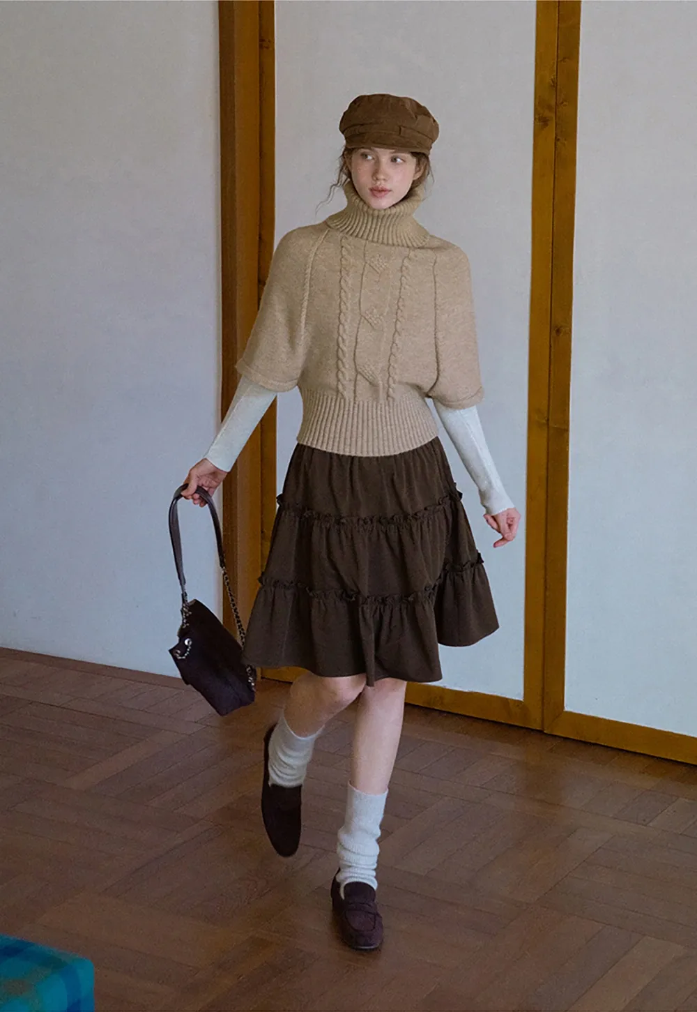 Elegant Cable Knit Turtleneck Wrap