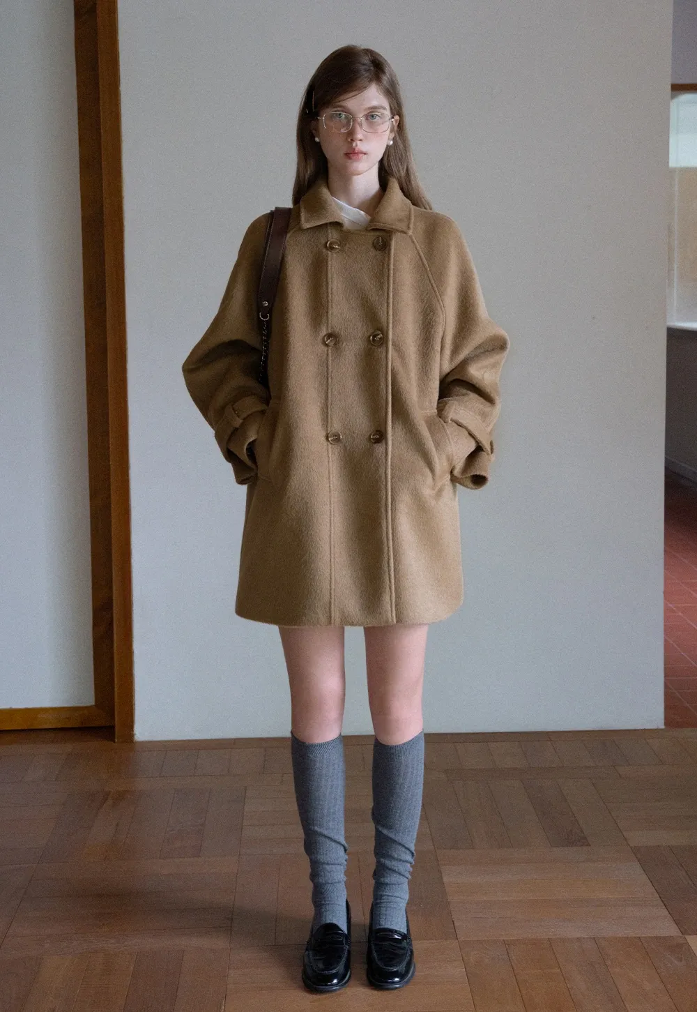 Elegant Double-Breasted Trench Style Wool Coat