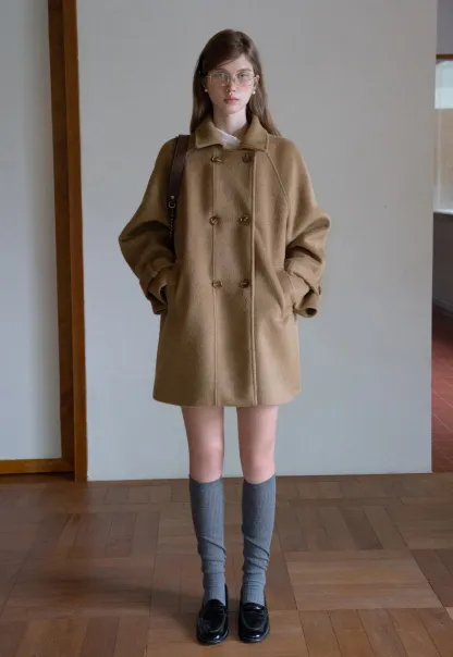 Elegant Double-Breasted Trench Style Wool Coat