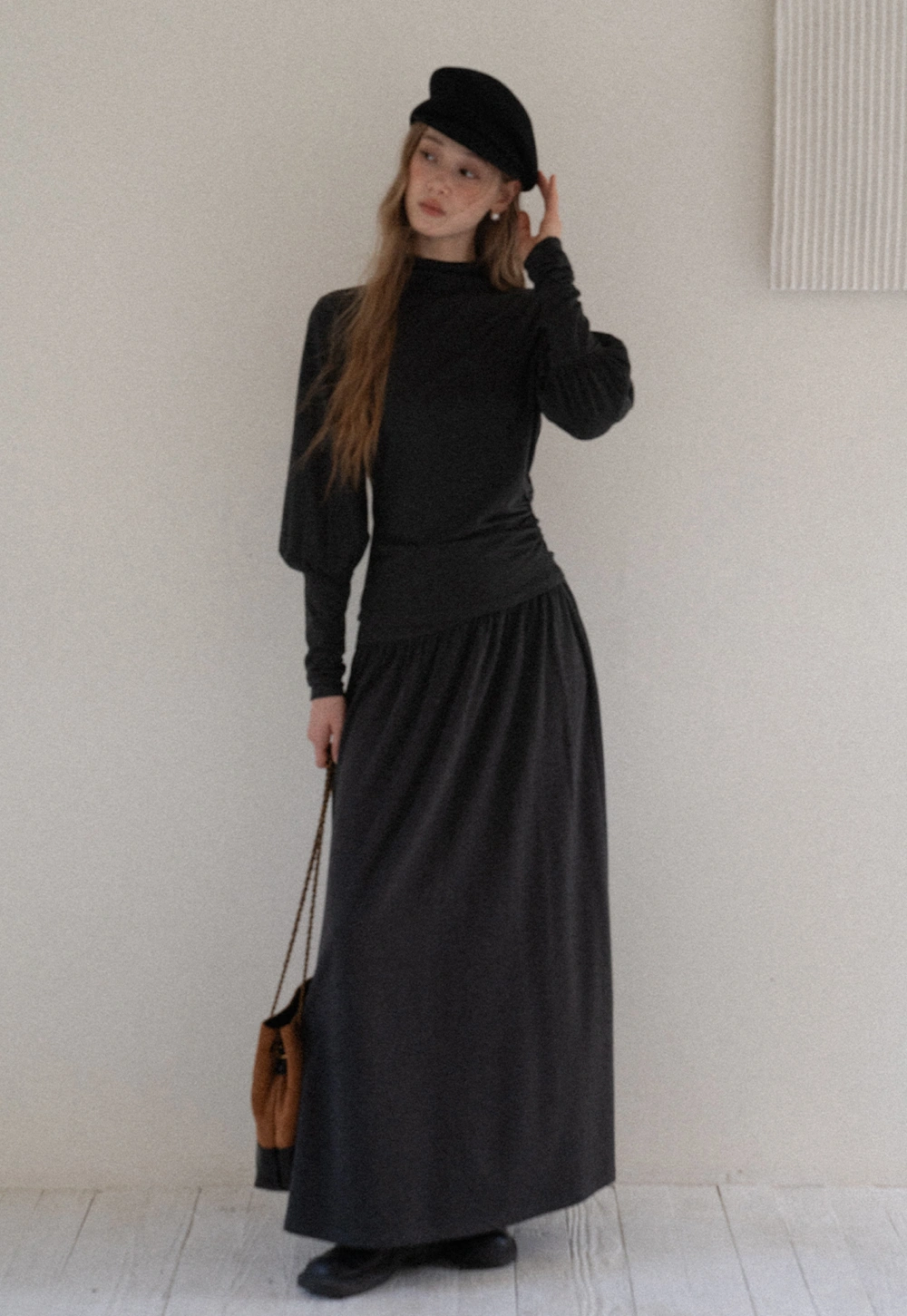 Women High Neck Long Sleeve Maxi Dress Elegant Casual Outfit