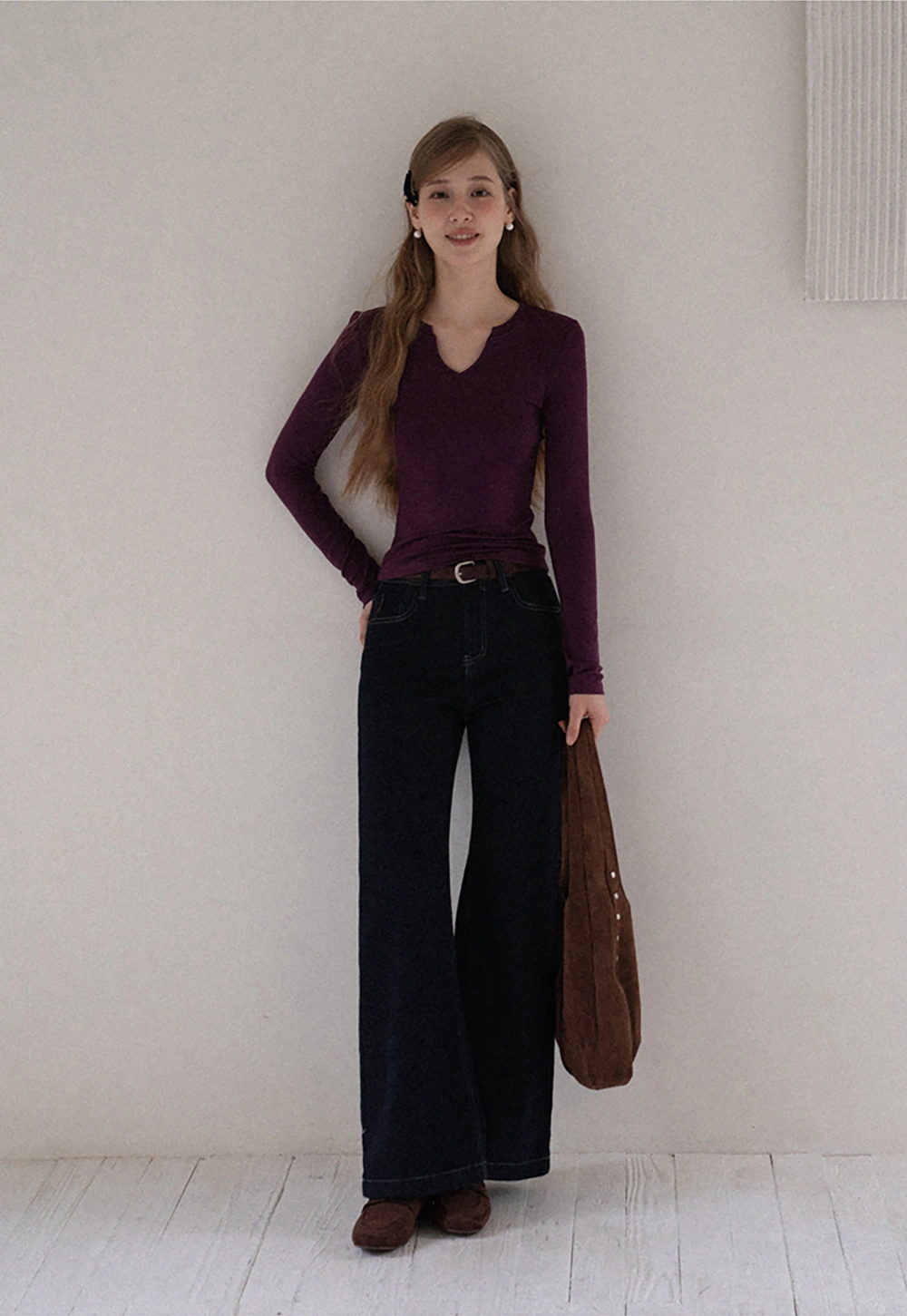 Womens High Waist Wide Leg Jeans with Belt