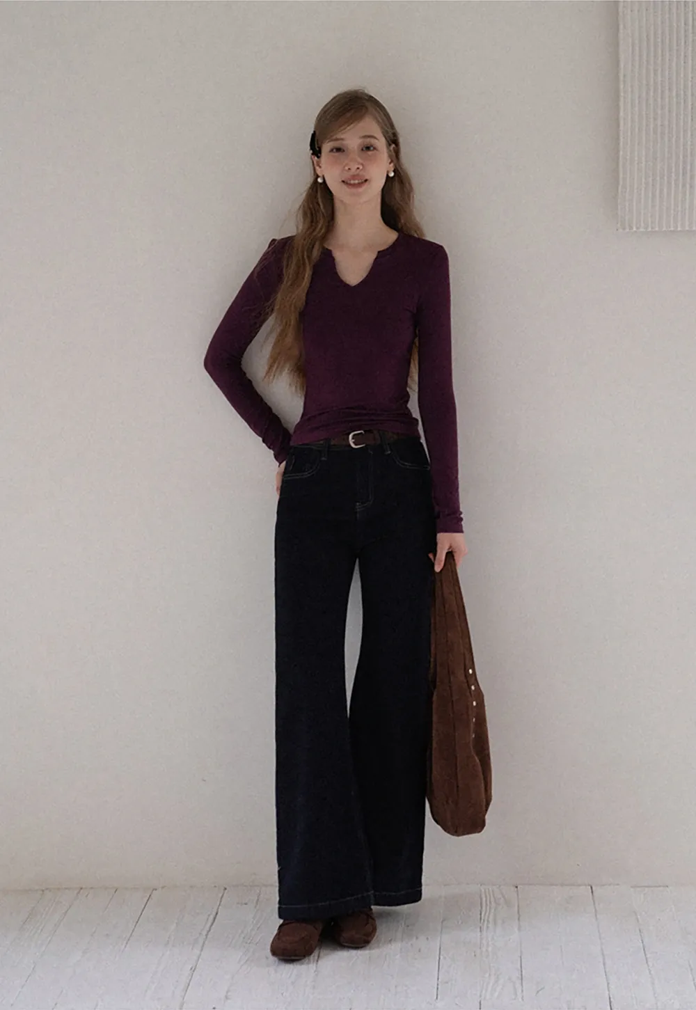 Womens High Waist Wide Leg Jeans with Belt