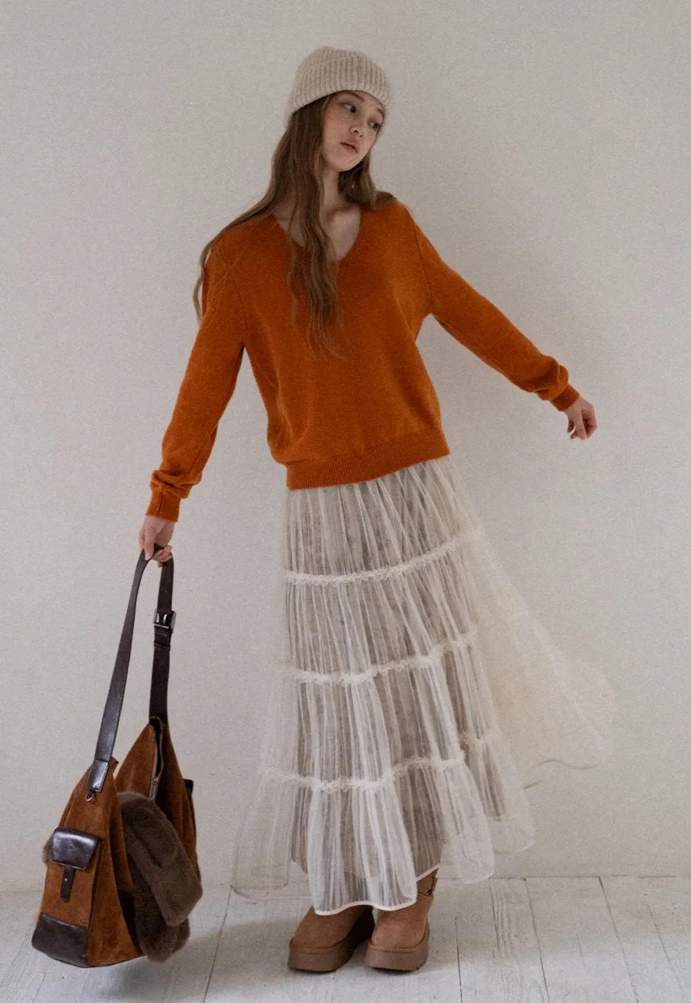 Womens Soft V Neck Knit Sweater