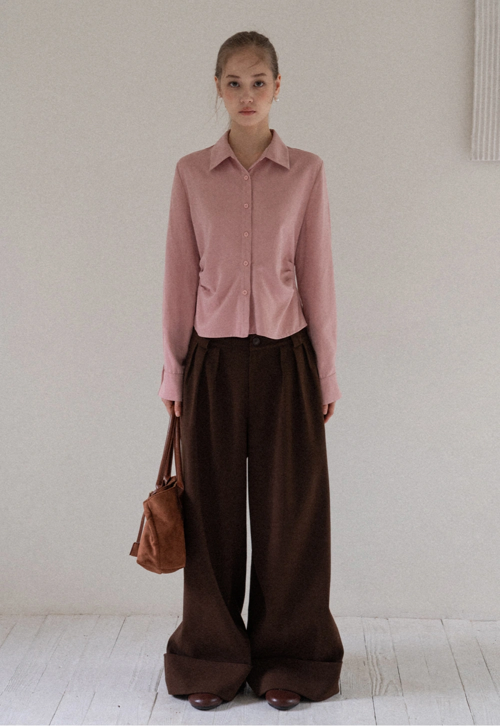 Women Satin Button Up Blouse