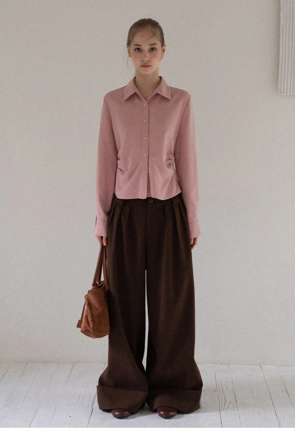 Women Satin Button Up Blouse