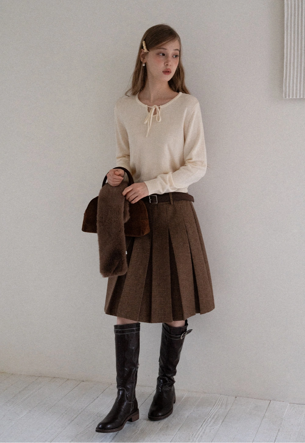 Women Sweet Style Bow Tie Long Sleeve Knitwear