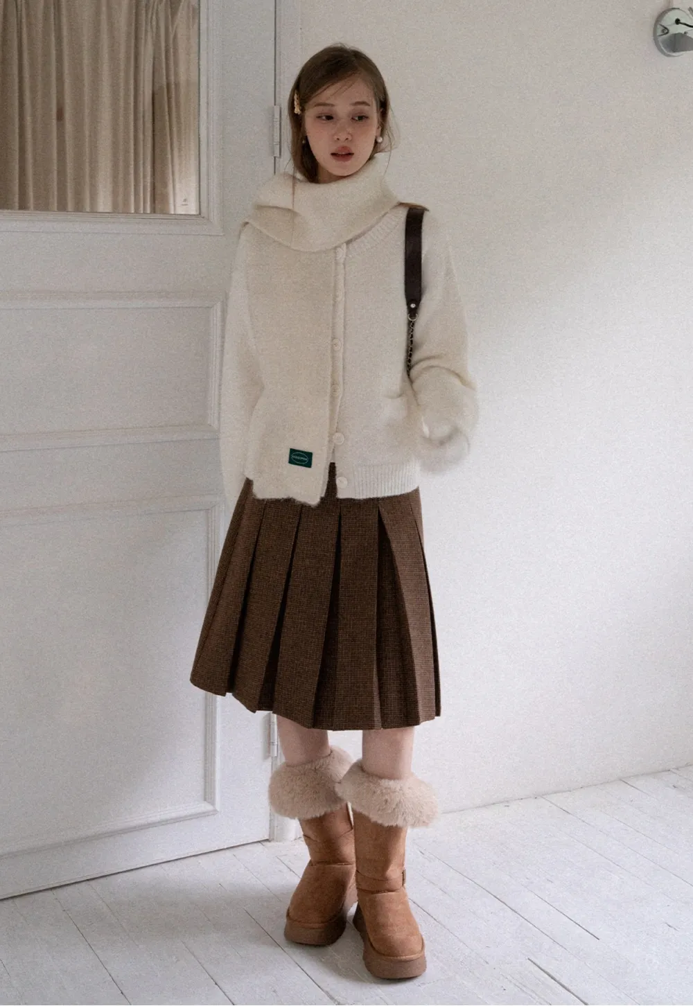 Women Basic Cream Knit Cardigan Casual Warm Sweater