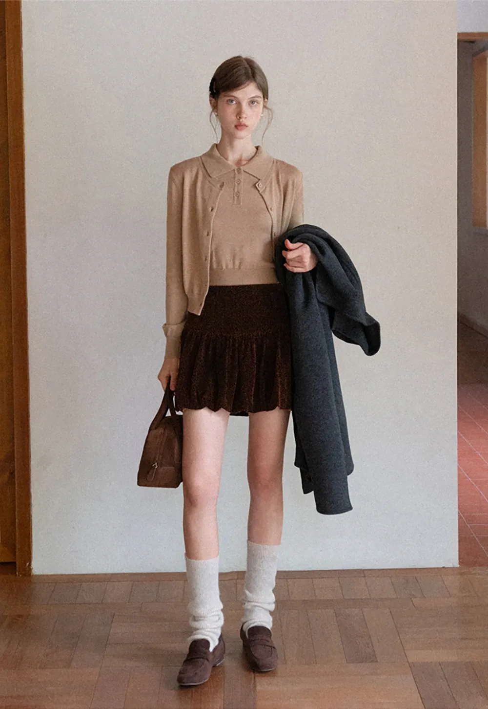 Women Velvet Bubble Hem Mini Skirt High Waist