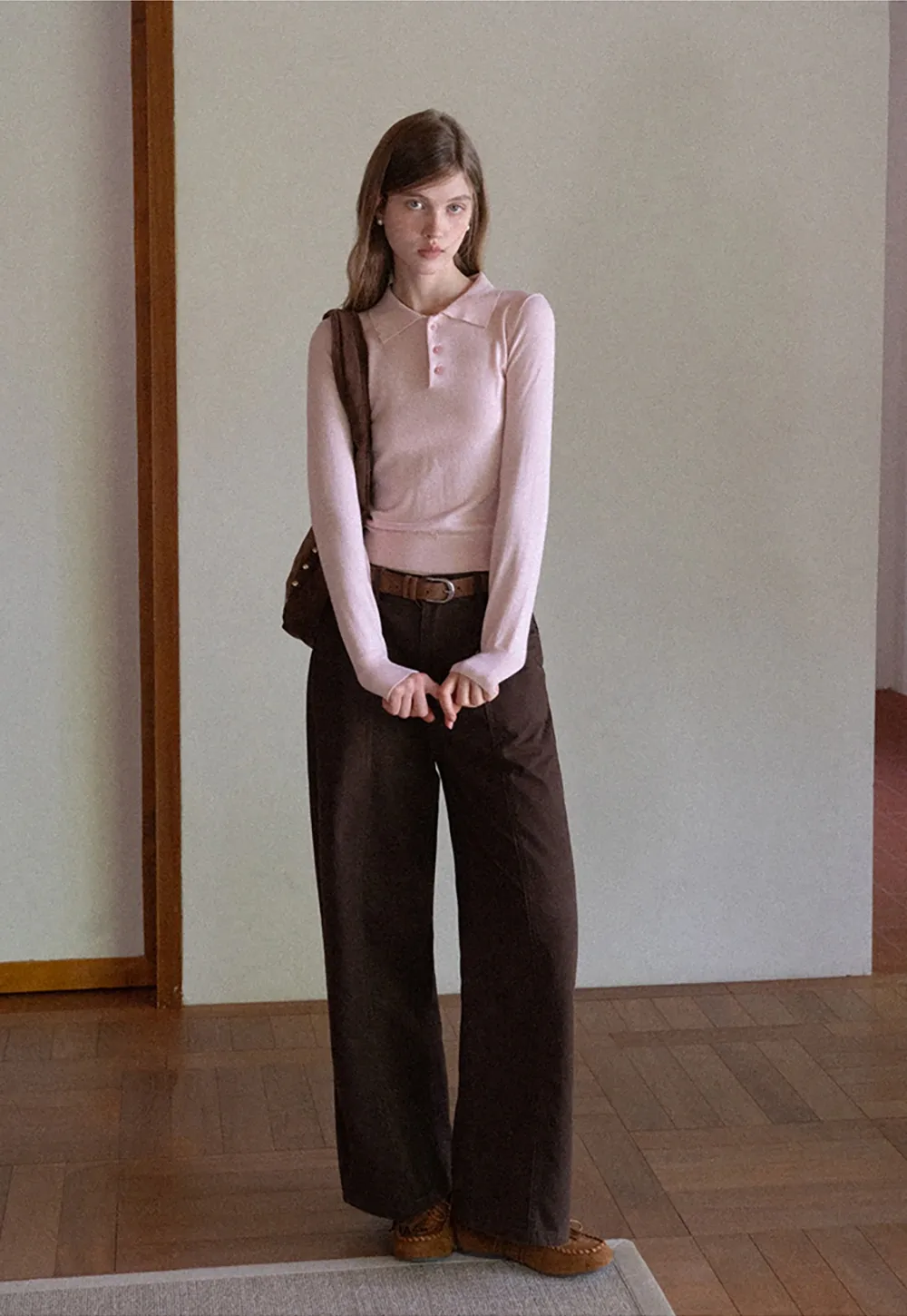 Women Soft Knit Polo Sweater Long Sleeve Pullover