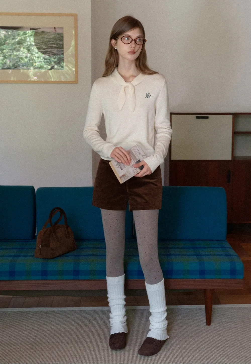 Women Elegant Tie Neck Pullover Sweater