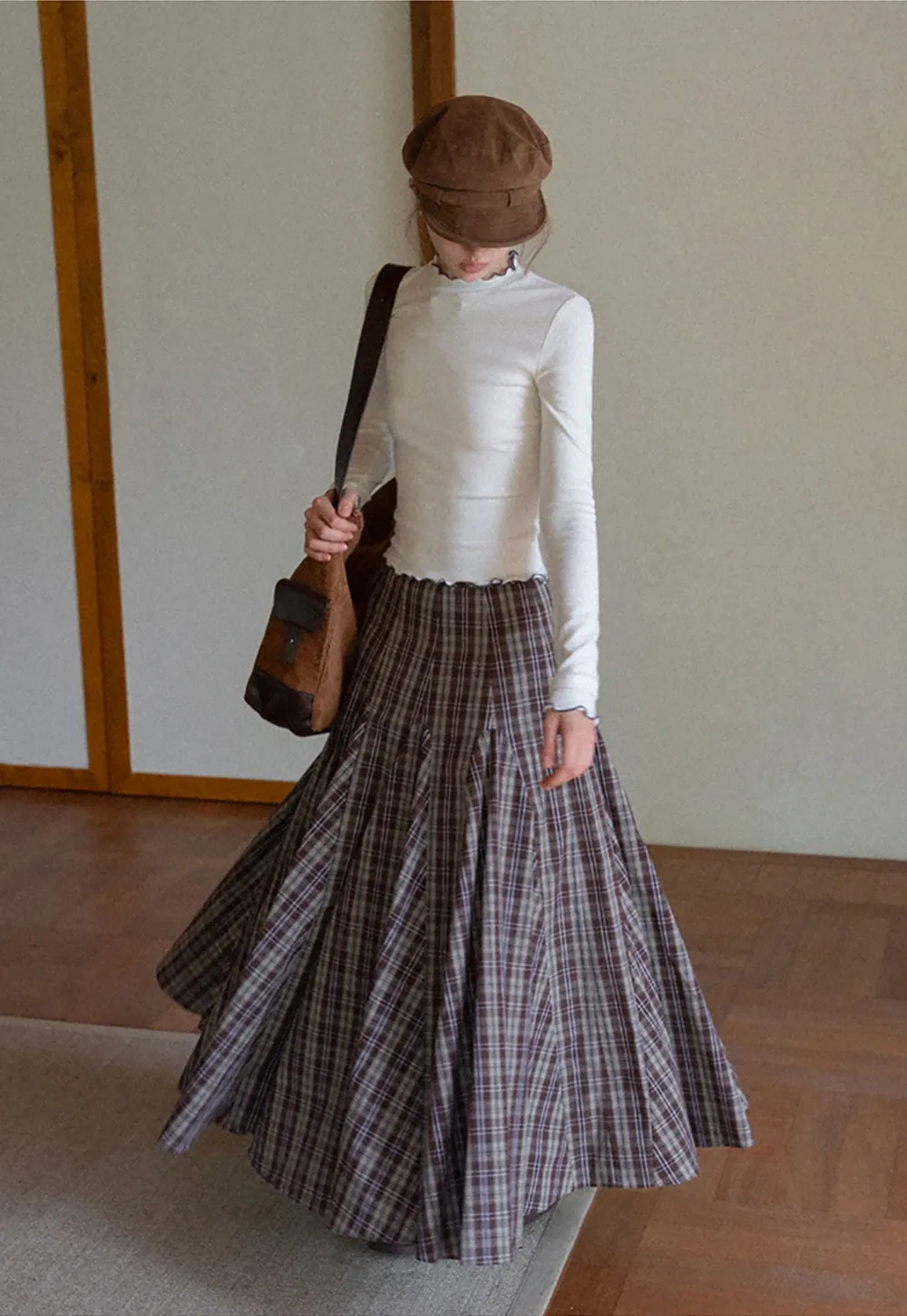 Vintage Plaid High Waist Maxi Skirt