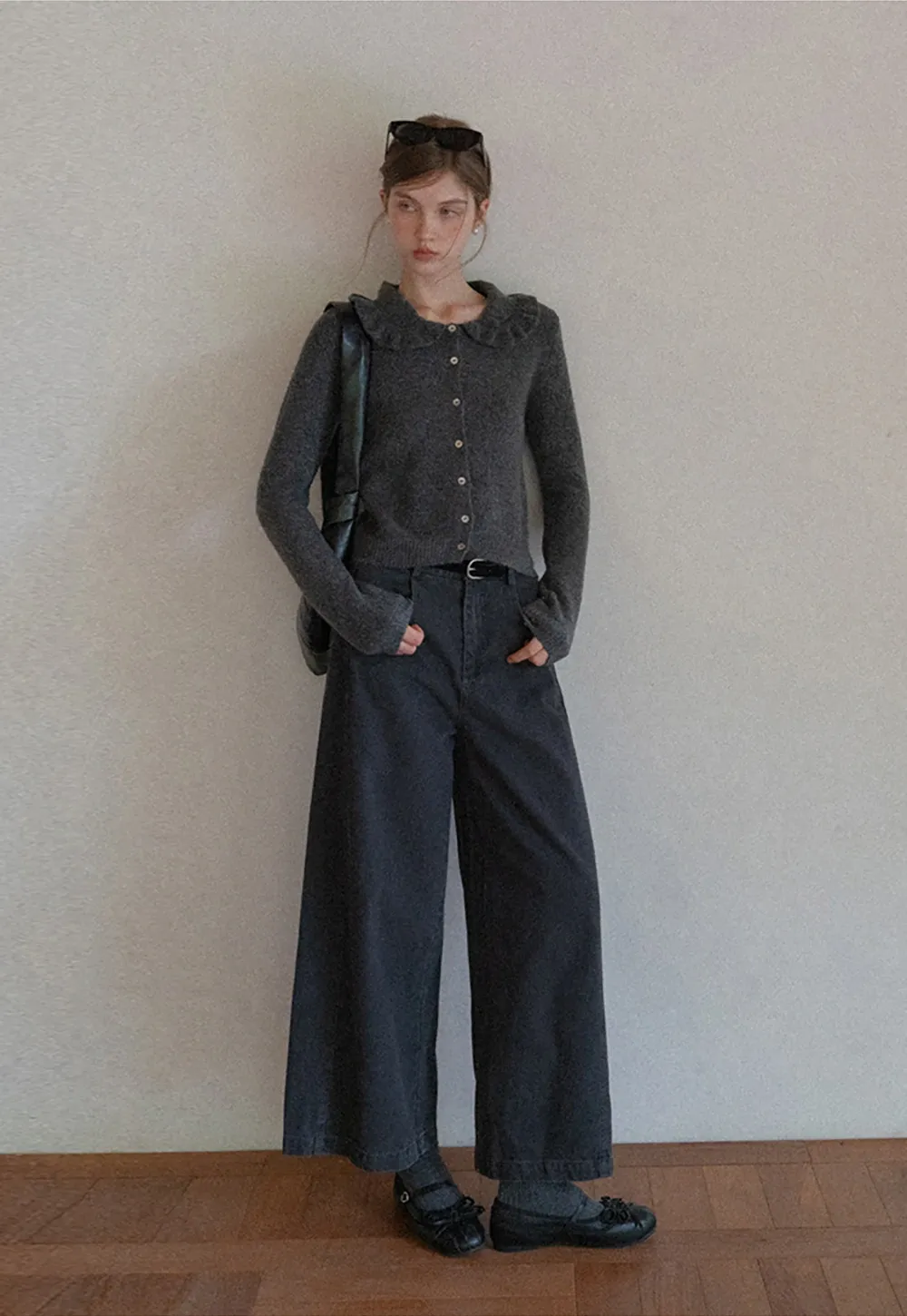 Vintage Ruffle Trim Short Knit Cardigan