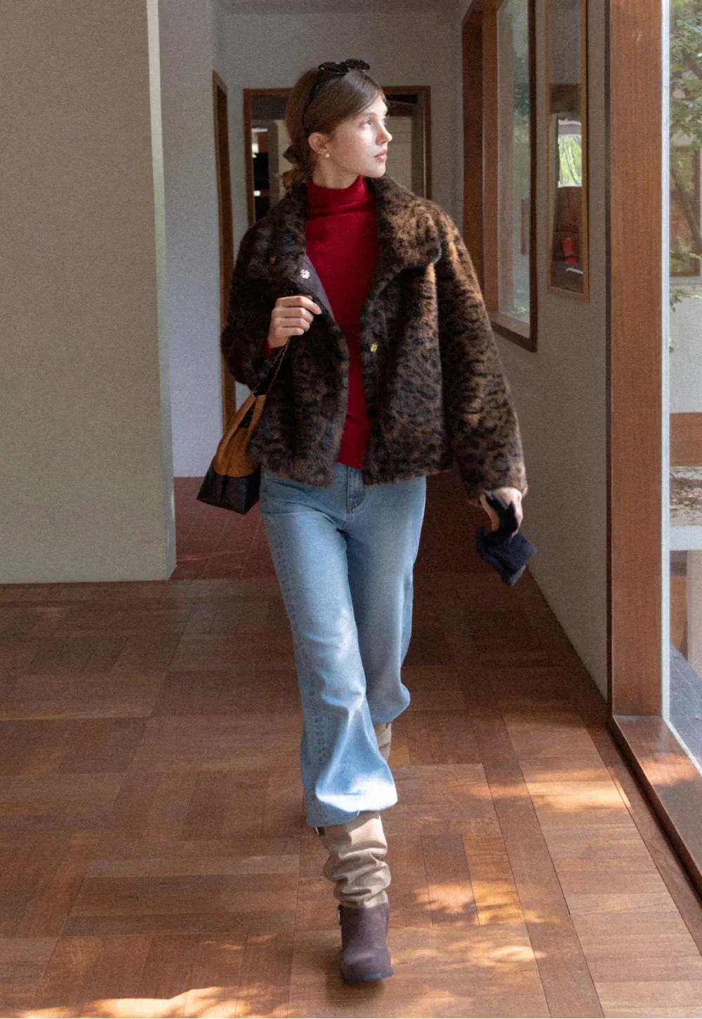 Vintage Faux Fur Leopard Jacket Women