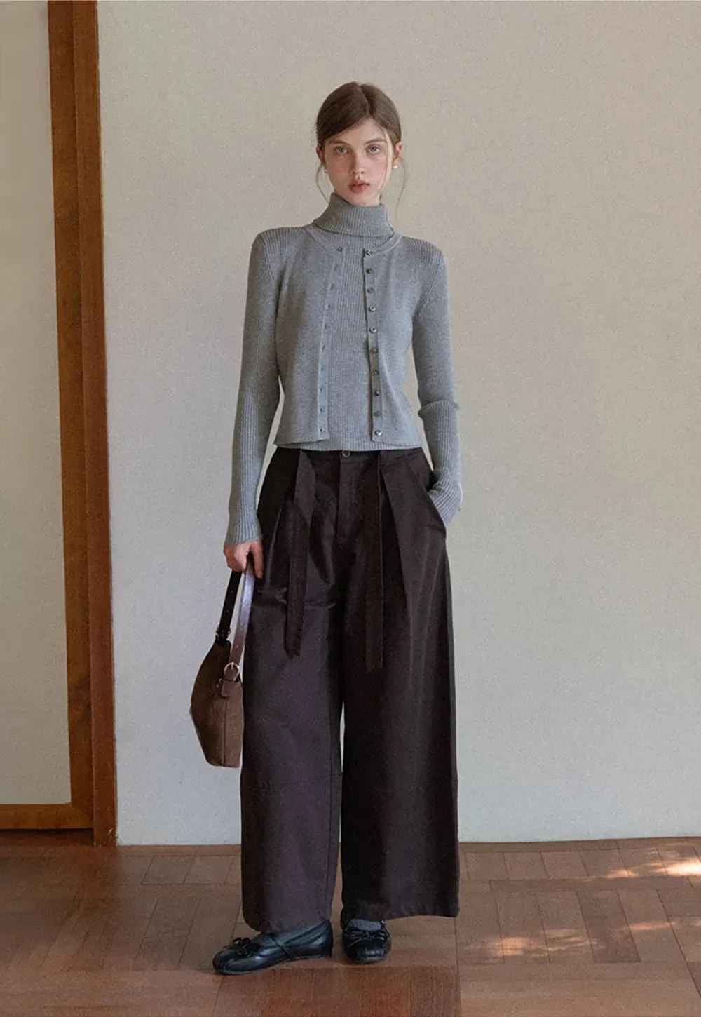 High-Waist Wide-Leg Pants with Tie Belt
