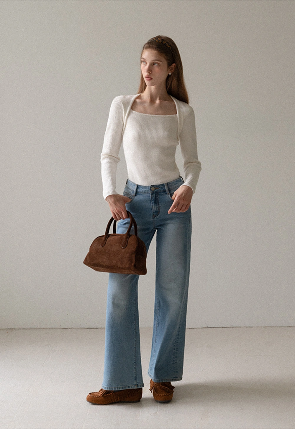 Women Square Neck Ribbed Knit Shrug Top