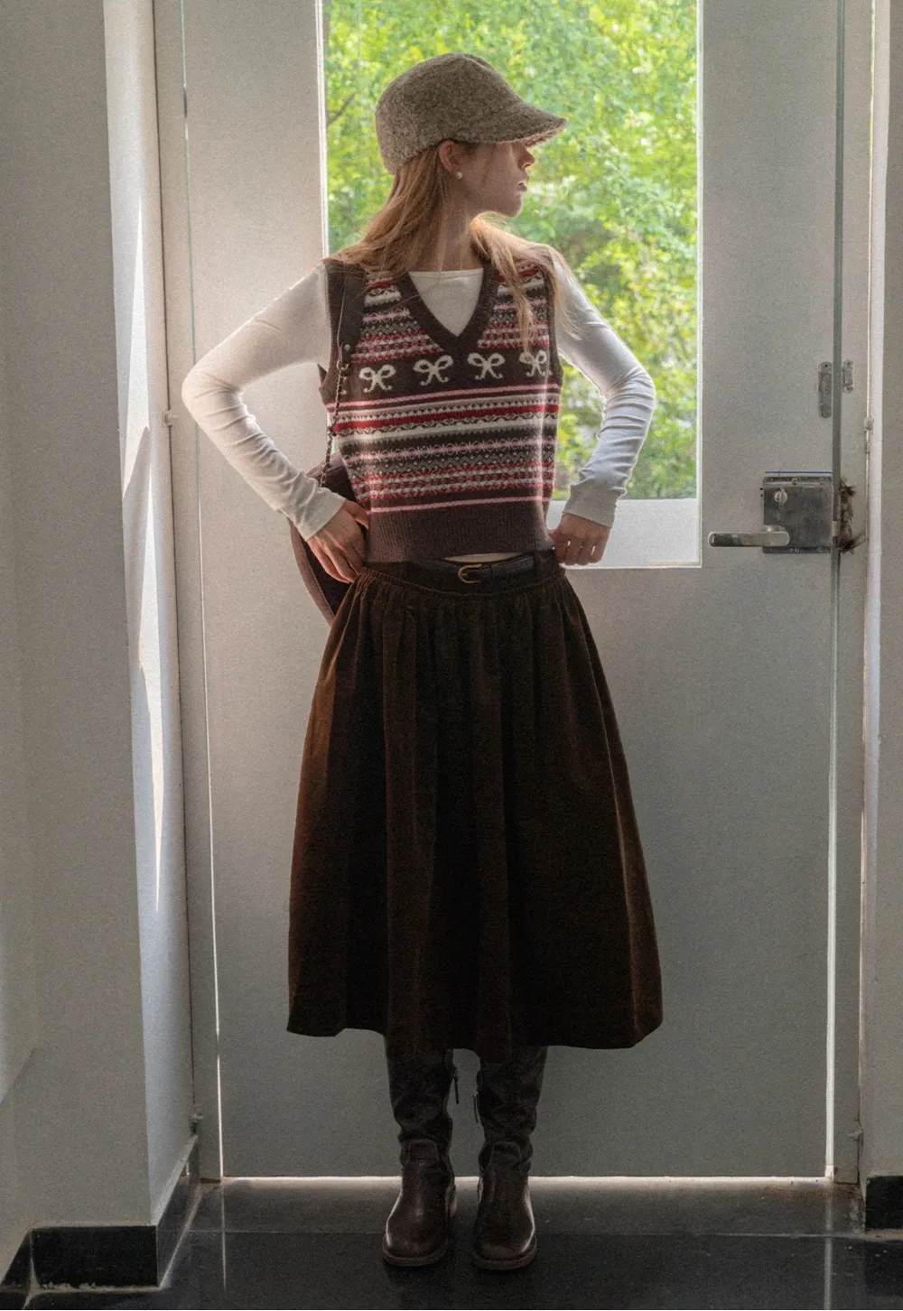 Preppy Bow Pattern V Neck Knit Sweater Vest