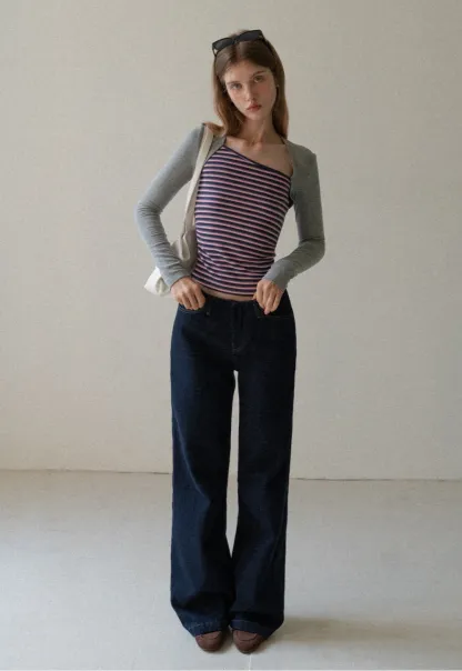 Women Casual High Waist Straight Leg Denim Pants