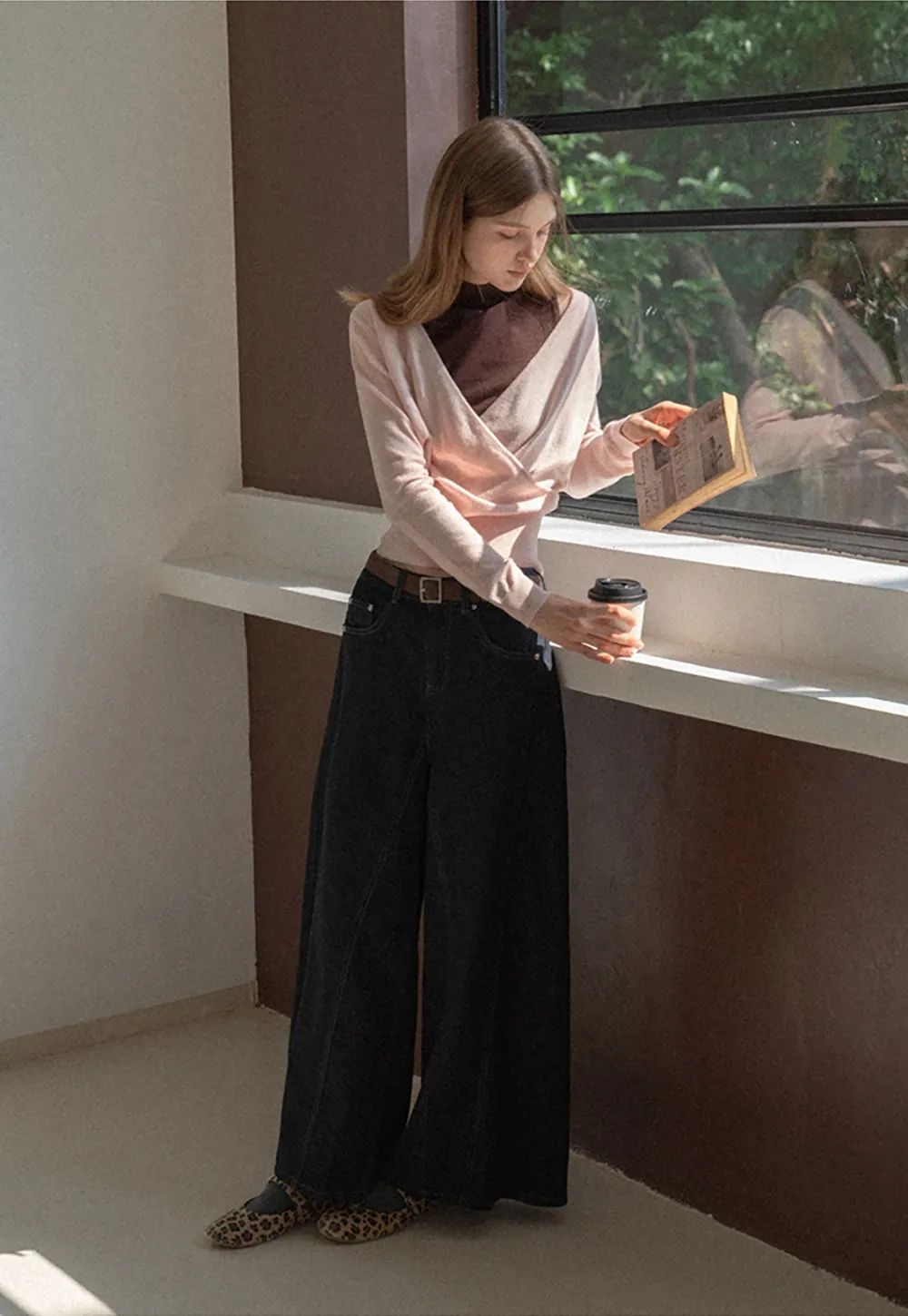 V Neck Wrap Knit Top and Sleeveless Vest Set