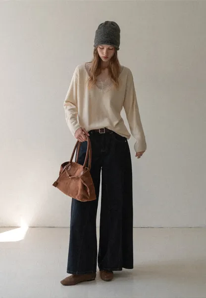 Women High Waist Wide Leg Denim Jeans Pants