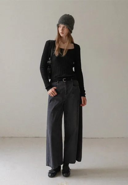 Square Neck Cable Knit Sweater