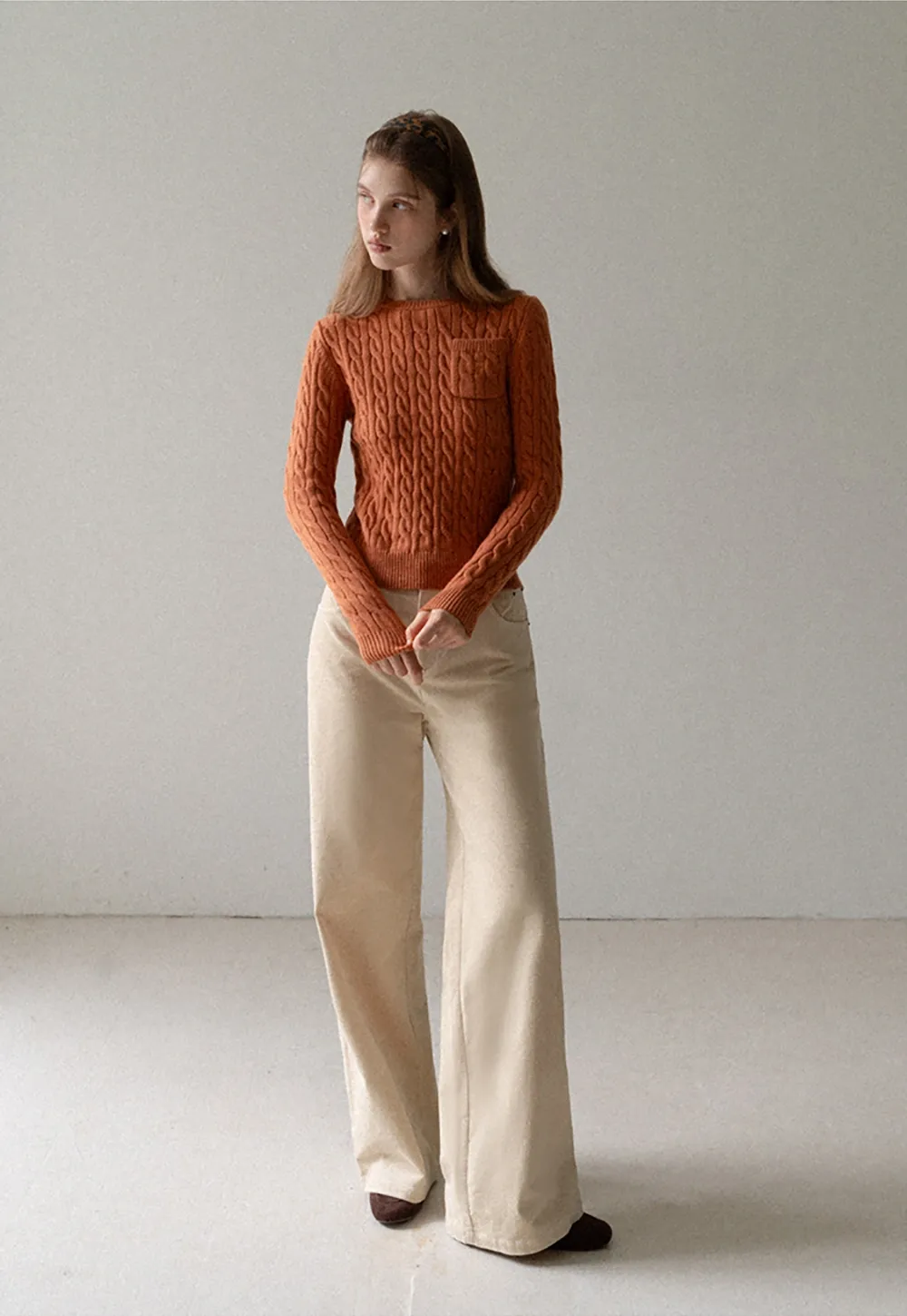 Women High Waist Corduroy Pants Wide Leg Casual