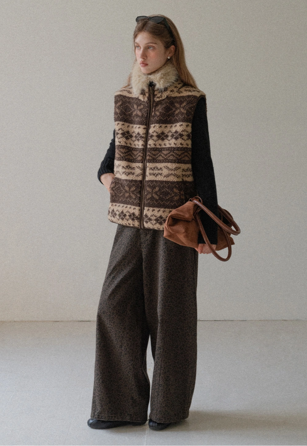 Vintage Fleece Vest Women Zip Up Sherpa Warm