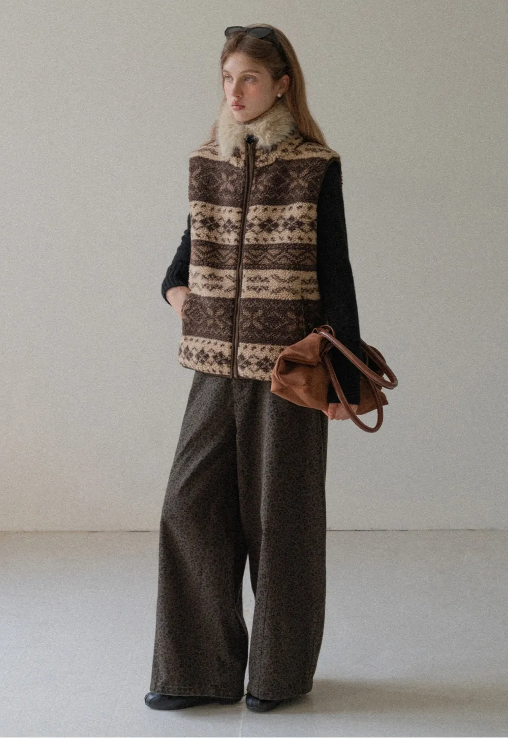 Vintage Fleece Vest Women Zip Up Sherpa Warm