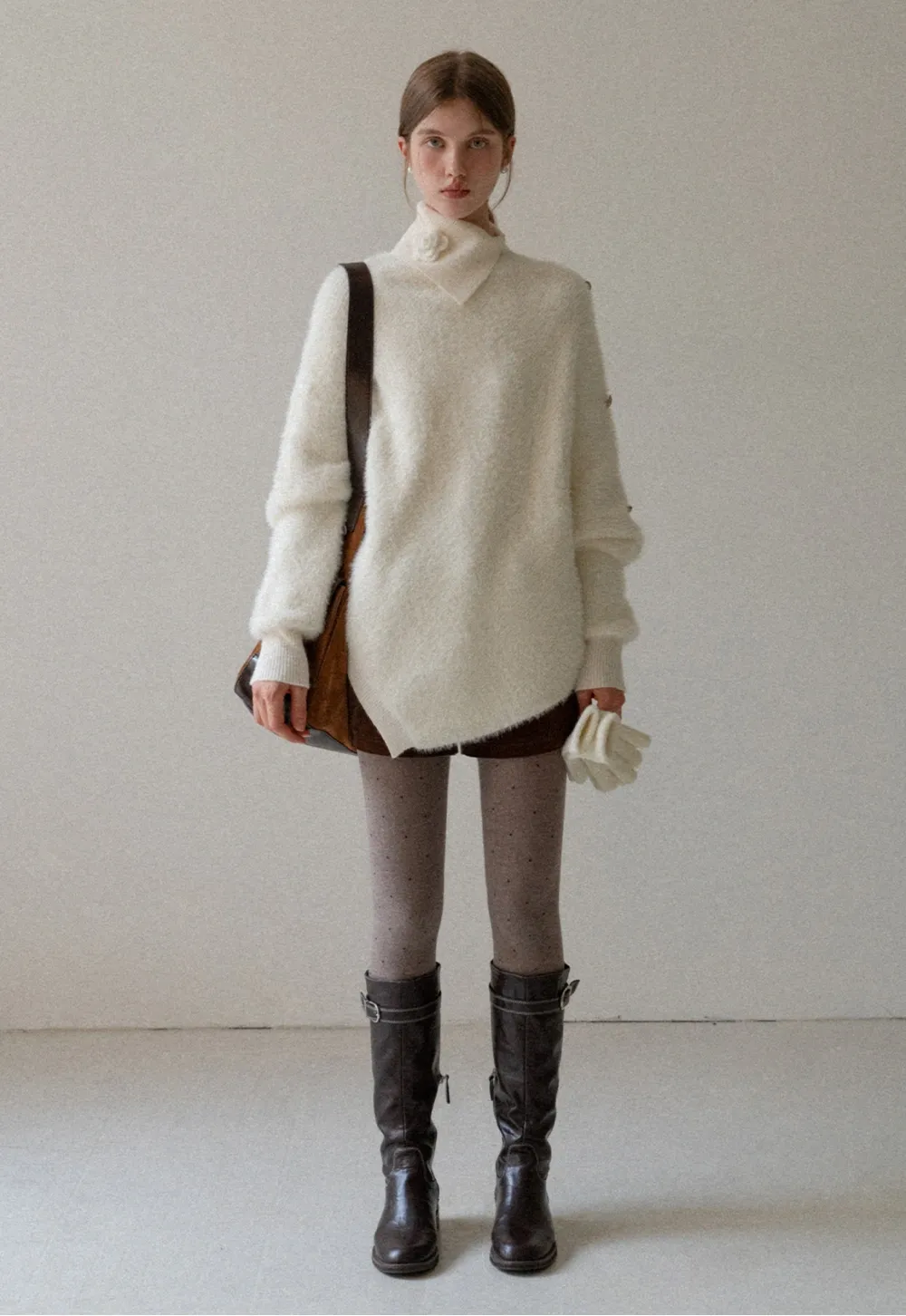 Cozy White Turtleneck Sweater Women Fuzzy Knit Top