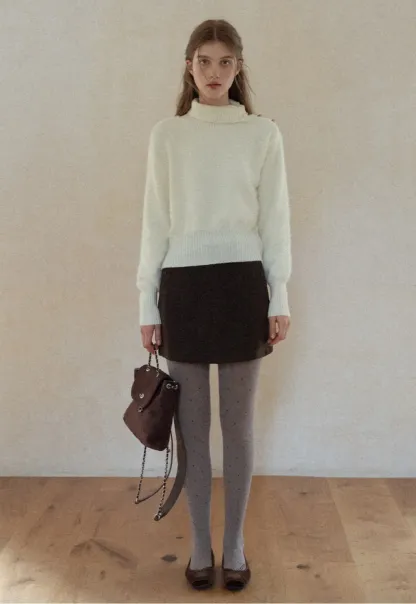 Button Shoulder Turtleneck Sweater