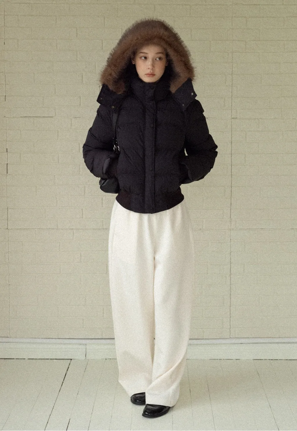 Stylish Black Winter Coat Jacket with Fur Hood