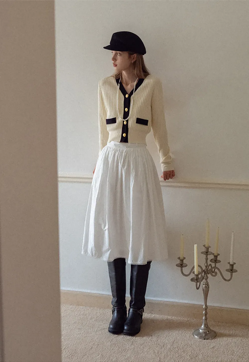 Contrast Trim Ribbed Knit Cardigan